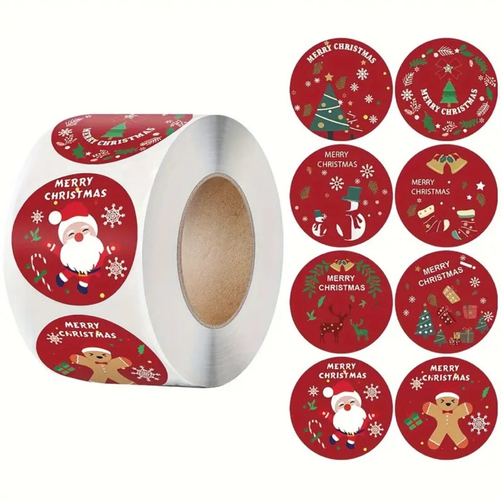 500 Christmas Sticker Roll with Santa and Holiday Designs